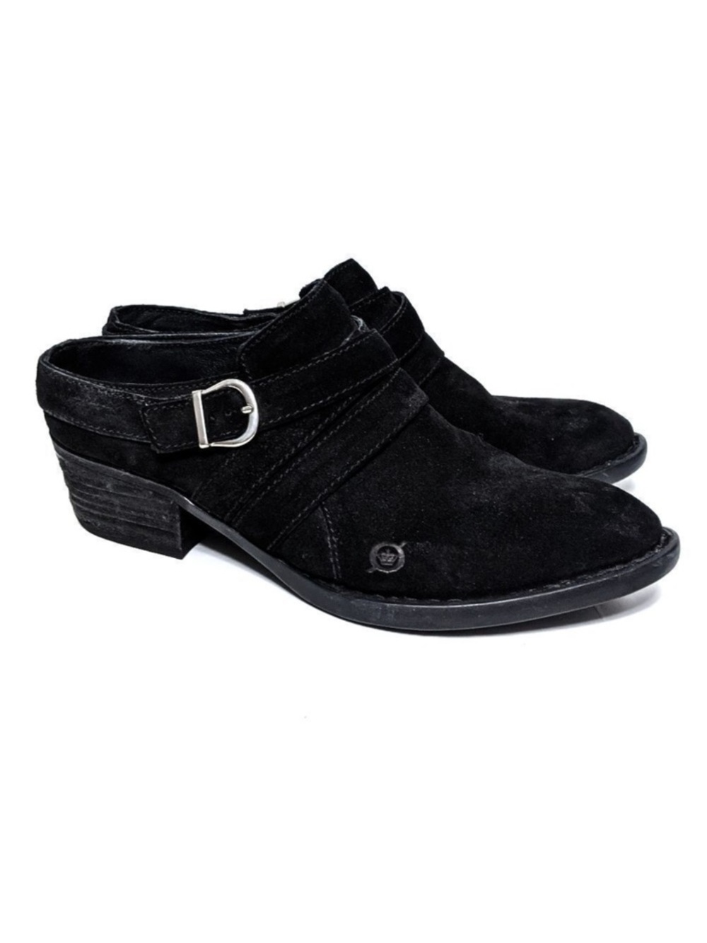 BORN Black Suede Western Heeled Mules 9